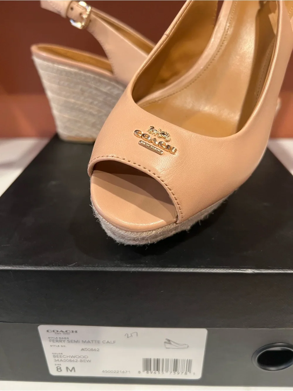 Coach Women’s Nude Peep-Toe Wedge Slingback